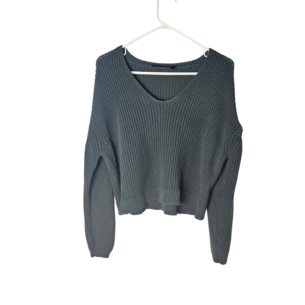 Jenni Kayne Cabin Fisherman Organic Cotton V Neck Sweater Womens Small *Flawed*